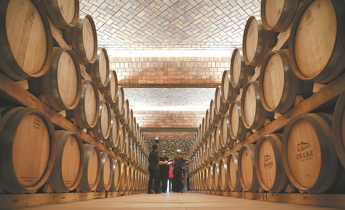 Pelancong melawat kilang wain Yuanshi Winery yang terletak di kaki Pergunungan Helan, Yinchuan, pada 10 Jun. (foto: Wang Peng/Xinhua)